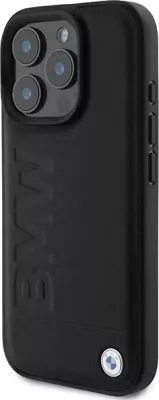 Mbështjellës BMW Leather Hot Stamp për iPhone 16 Pro Max, i zi