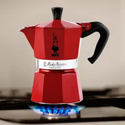 Moka Bialetti Moka Express Winter Wonderland, 3 filxhanë, 140 ml, Kuqe, Argjendtë