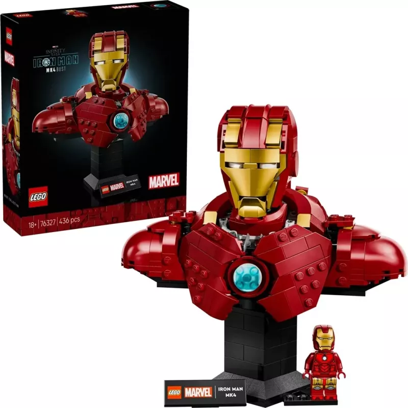 Set LEGO Marvel Iron Man MK4 Bust 76327, me minifigurë, për të rritur, Kuqe
