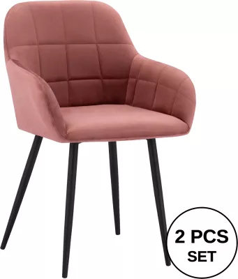 Karrige me krahë, kadife rozë e zbehtë, kornizë metalike e zezë, FH8724.02, 57x61x84 cm, set prej 2 copë