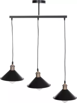 Llambë tavani varëse me 3 drita, metal i zi, detaje bronzi, FH7533.11, 21.5x128cm