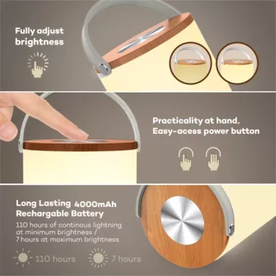Lampë LED portative TaoTronics TT-DL23 4000mAh 300lm 360° 4000–4500K, bardhë/finisazh dru, set me kabllo Micro-USB