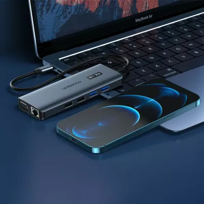 HUB multifunksional Choetech HUB-M26, 12-në-1, USB-C, HDMI, VGA, RJ45, Gri