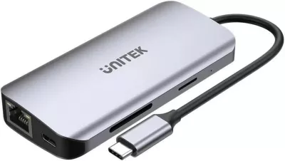 Hub UNITEK USB-C, 2x HDMI 4K, RJ45, PD 100W, Gri