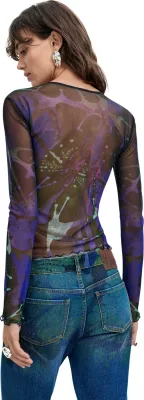 Maicë me mëngë të gjata për femra Desigual TS_DOTS LEAF_LACROIX 26WWTK02, vjollcë [Madhësia: L]