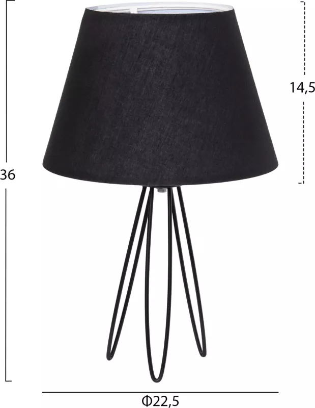 Llambë tavoline LIVO FH4708.01 e zezë me bazë trekëmbëshe metalike Φ22x36Hcm