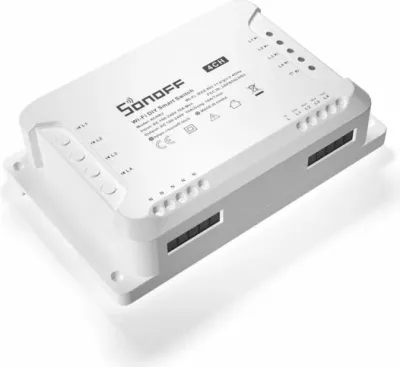 Switch smart Wi‑Fi SONOFF 4CHR3, 4‑kanal, 10A, 3500W, 2.4GHz, i bardhë