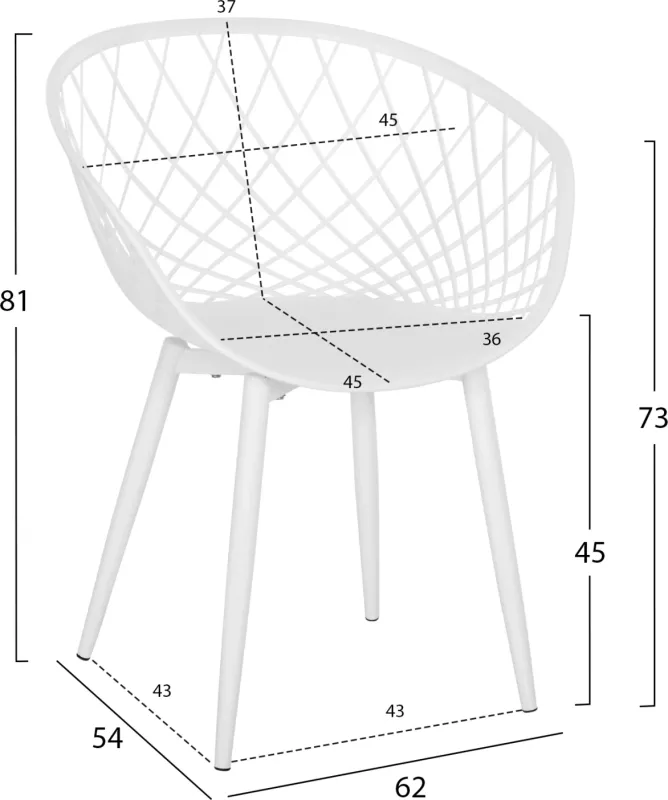Karrige ARIADNE FH8001.31 polipropileni e bardhë-këmbë metali të bardha 62x54x81Hcm., set prej 4 copash