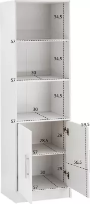 Raft librash nga melamina, ngjyrë e bardhë, FH2027.05, 60x30x180 cm