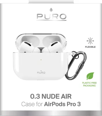 Mbështjellës për AirPods Pro 3 Puro 0.3 Nude, TPU, me karabinë, transparent