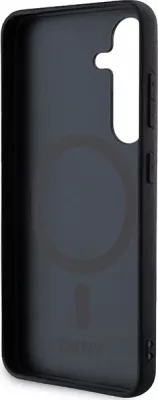 Mbështjellës DKNY Leather Pattern Metal Logo MagSafe për Samsung Galaxy S24+, i zi