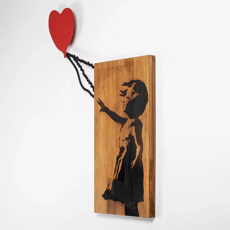 Aksesor dekorativ prej druri për mur, Wallity Banksy - 15, ngjyrë arre dhe e zezë, 83x60cm