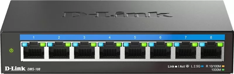 Switch D-Link DMS-108, 8-Port 2.5G, pa menaxhim, metalik