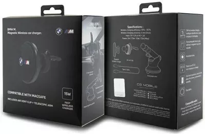 Mbështjellës magnetik BMW BMCMM22MRK me karikues wireless, për ventilator ajri/kokpit/dritare, i zi M Edition
