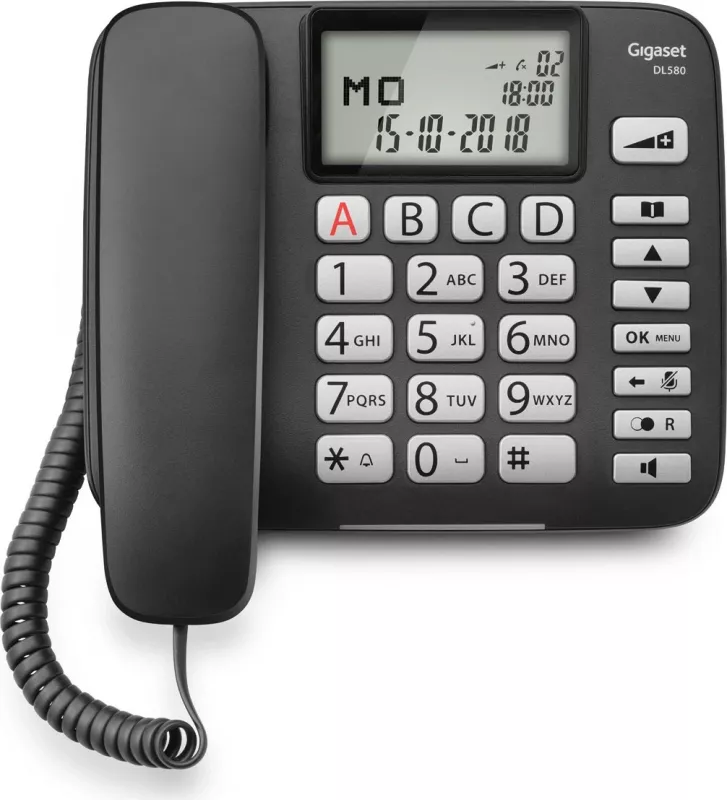 Telefon analog Gigaset DL580, Kufje me kabllo, Zëdhënës, 99 hyrje, ID thirrësi, E zezë