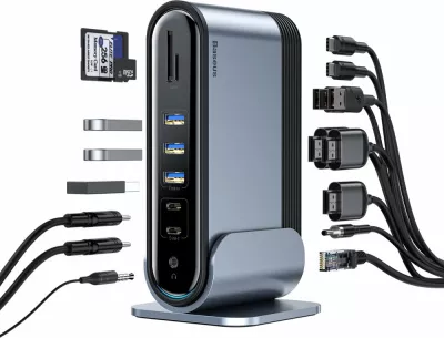 Kasë HUB multifunksional Baseus CAHUB-DG0G, 16 porta, 100W, Gri