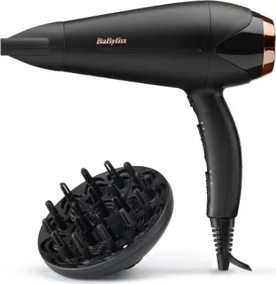 Tharëse flokësh, BaByliss D570DE, 2200W, turmalinë-keramikë, teknologji jonike, me difuzer dhe grykë koncentratore, e zezë