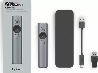 Telekomandë prezantimi Logitech Spotlight 910-004861 30 m Bluetooth/2.4 GHz me kasë, argjendtë