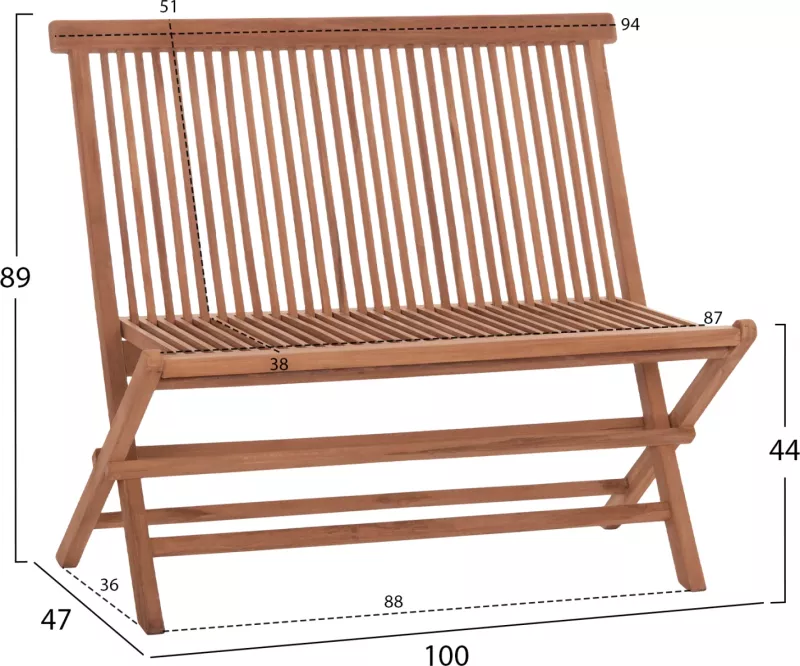 Bankë palosëse KENDALL, dru tik natyral, 100x47x89cm