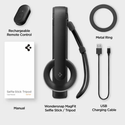 Selfie stick Spigen S571W me MagSafe, Bluetooth, tripod, e zezë