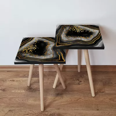 Set tavolina të mbivendosura Skye Decor, 2 copë, 2Shp76, ngjyrë e bardhë, e zezë dhe ari