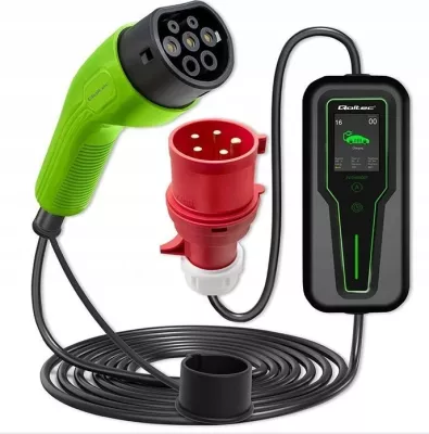 Karikues portativ për vetura elektrike Qoltec, 52468, 3.5kW, 5m, me ekran LCD, Jeshil
