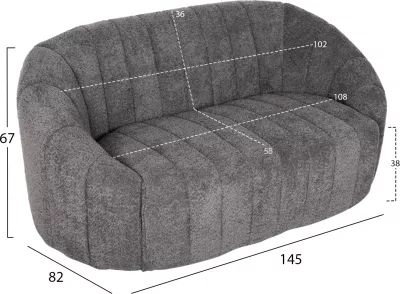 Divan dy vendesh MOBY FH9595.01, pëlhurë boucle gri, 145x82x67H cm