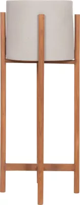 Vazo e brendshme RENTIL, fibër-cement, ngjyrë gri, bazë dru tik, Φ27x66cm
