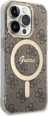 Set mbështjellës Guess GUBPP14XH4EACSW me karikues wireless për iPhone 14 Pro Max 6.7", kafe