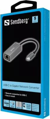 Adapter rrjeti USB-C Gigabit Sandberg 136-04, alumin, gri