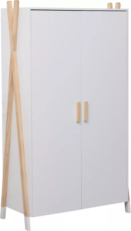 Dollap për fëmijë PASCHAL, ngjyrë e bardhë, këmbë prej druri pishe, 96x44x170cm