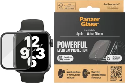 Mbrojtës ekrani PanzerGlass për Apple Watch Series 4/5 40mm, transparent, kornizë e zezë