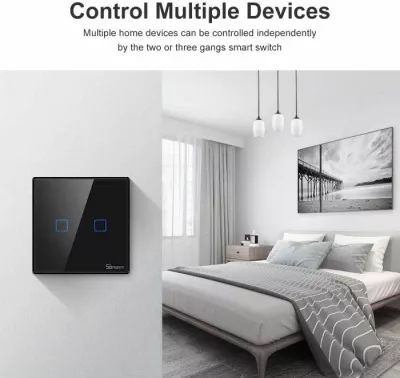 Switch muri smart SONOFF T3EU2C-TX, Wi‑Fi, 2-kanal (Dual), EU 86x86mm, i zi