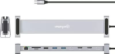 Docking station MANHATTAN 10-in-1 4K USB-C PD, 2xHDMI, gri