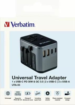 Adapter udhëtimi universal Verbatim UTA-03 Global 49545, i zi