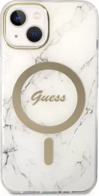 Set mbështjellës Guess Marble Collection me karikues wireless MagSafe për iPhone 14 6.1", Bardhë