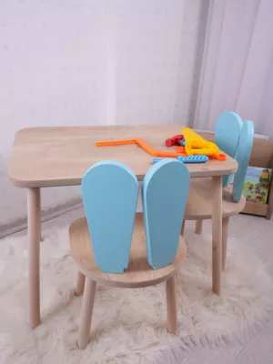 Set tavoline me karrige për fëmijë, Hanah Home, Bunny, një karrige, ngjyrë baby blue dhe kafe