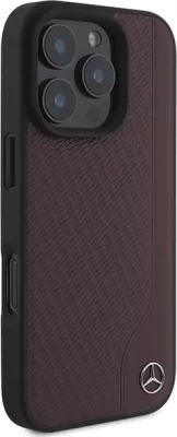 Mbështjellës Mercedes MB Wood Imitation Leather MagSafe për iPhone 16 Pro, Kuq