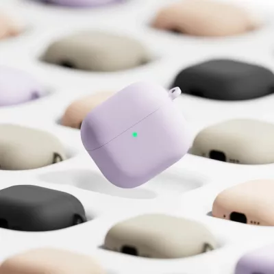 Mbështjellës silikoni Ringke për Apple AirPods 4, Bezhe, me karabiner