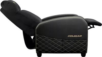 Sofa gaming COUGAR Ranger Elite Gold, kënd shpine 95-160°, kapacitet 135 kg, pëlhurë velvet, kornizë çeliku, zi/ari