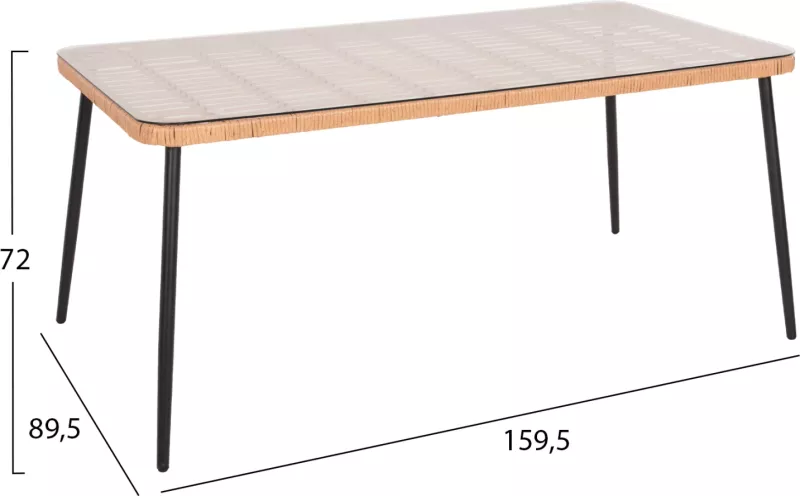 Tavolinë drejtkëndore për ngrënie, ALLEGRA, FH5538.11, metal i zi, ratan natyral, 159,5x89,5x72H cm