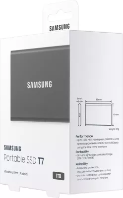 Disk SSD i jashtëm Samsung Portable T7, 1 TB, USB- C, hiri