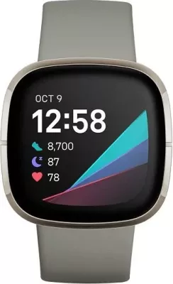 Smartwatch Fitbit Sense FB512SRSG me GPS, EDA, bateri deri 6 ditë, 50m rezistencë ndaj ujit, gri sage/argjendtë