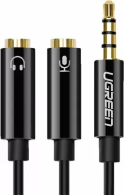 Adapter audio UGREEN 30620 3.5mm (M) në 2x 3.5mm (F) kufje + mikrofon 15cm, i zi, polybag