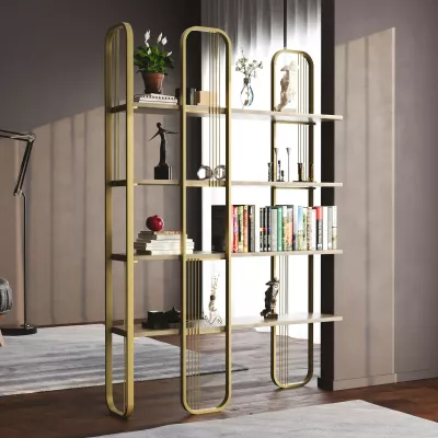 Raft librash Hanah Home, ngjyrë e verdhë, stil barok glam, 124x182x26cm