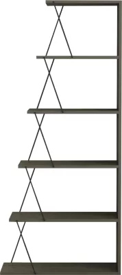Raft librash MINI TARS FH2241.13, melaminë gri ulliri, shufra metali të zeza, 65x22-24x146H cm