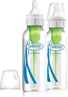 Set 2 Shishe Qelqi për Foshnja Dr. Brown’s Anti-Colic, 250 ml, Thithkë Nivel 1, Pa BPA