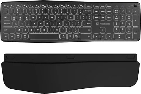 Tastierë Natec Porifera, pa tela, Qwerty, numërike, 12 çelësa multimedialë, e zezë, ndriçim i bardhë