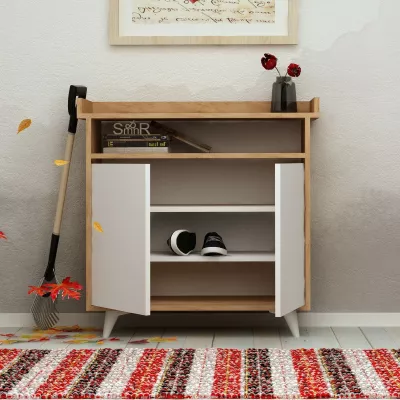 Dollap këpucësh Hanah Home, Springa, ngjyrë lis dhe e bardhë, 100x102x35cm