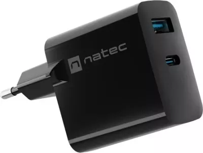 Karikues Natec Ribera GaN 45W me USB-A dhe USB-C në ngjyrë të zezë